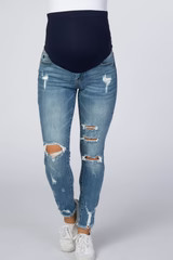 Blue Distressed Maternity Jeans | PinkBlush Maternity