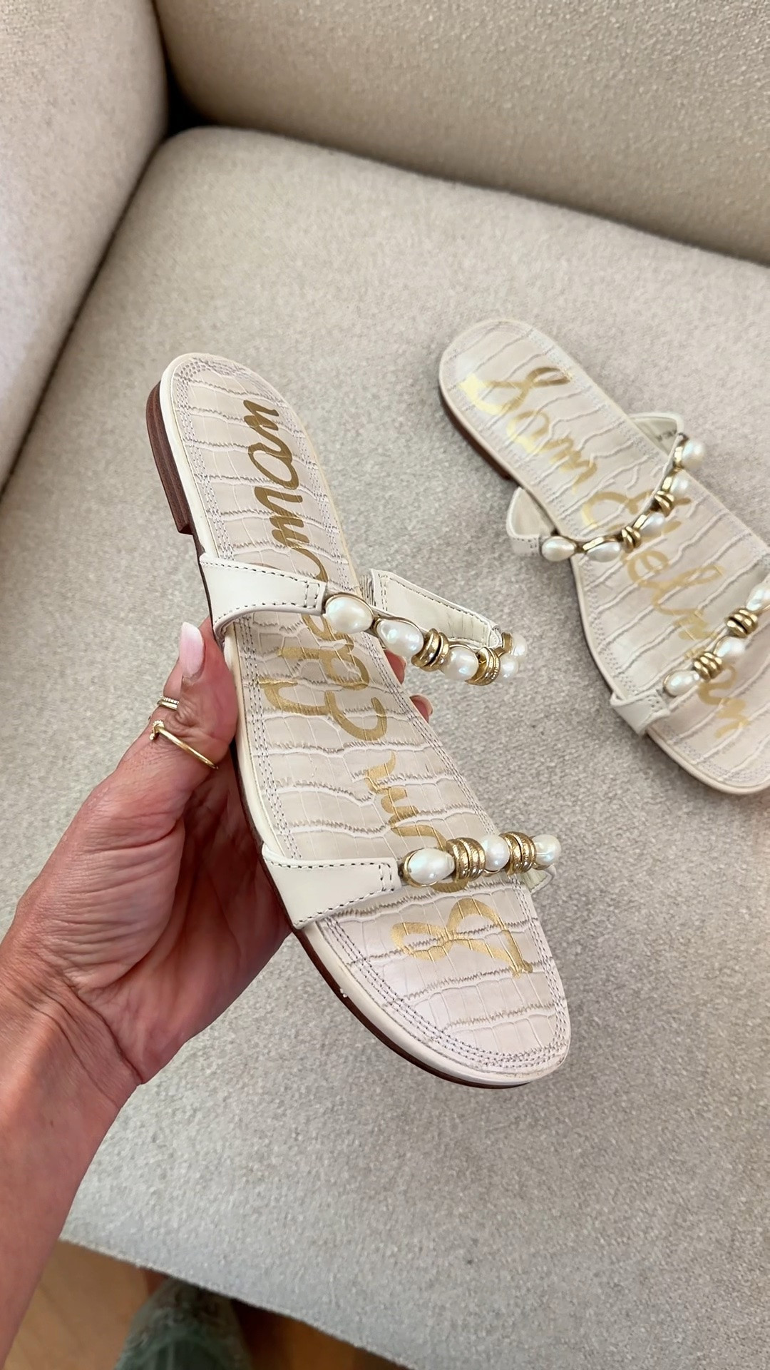 I love these pearl slide sandals for summer! I sized up half a size. Summer outfits. Coastal outfits. Americana style. Summer style. Vacation outfits.

#LTKootd #LTKTravel #LTKSwim