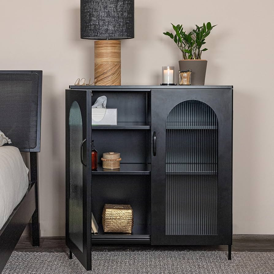 Creative Co-Op Solstice Wide Metal 2 Adjustable Storage Shelves and Arched Glass Door, Black Acc... | Amazon (US)