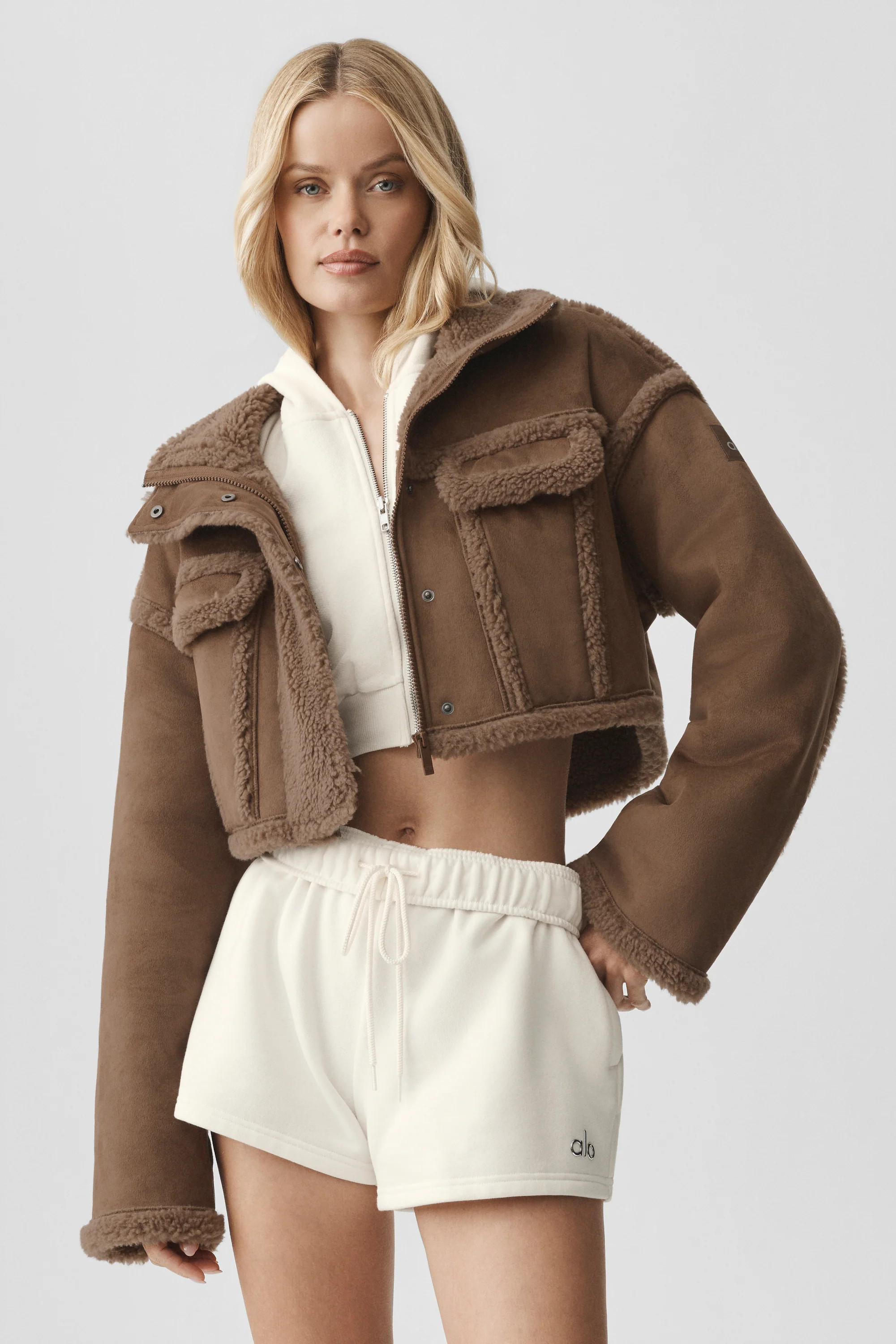 Faux Shearling Snowfall Cropped Jacket - Java Brown | Alo Yoga