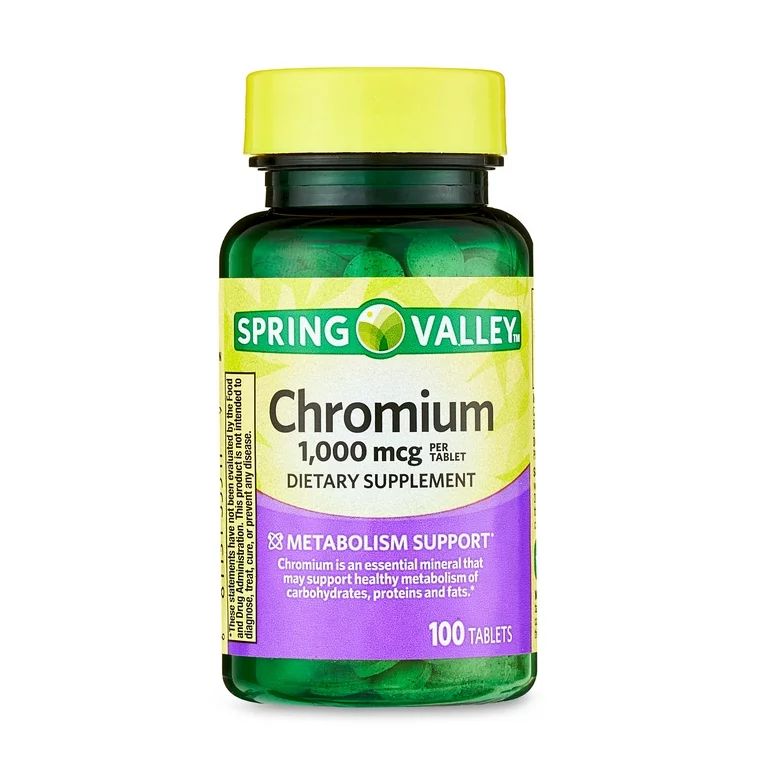 Spring Valley Chromium Metabolism Support Dietary Supplement Tablets, 1,000 mcg, 100 Count | Walmart (US)