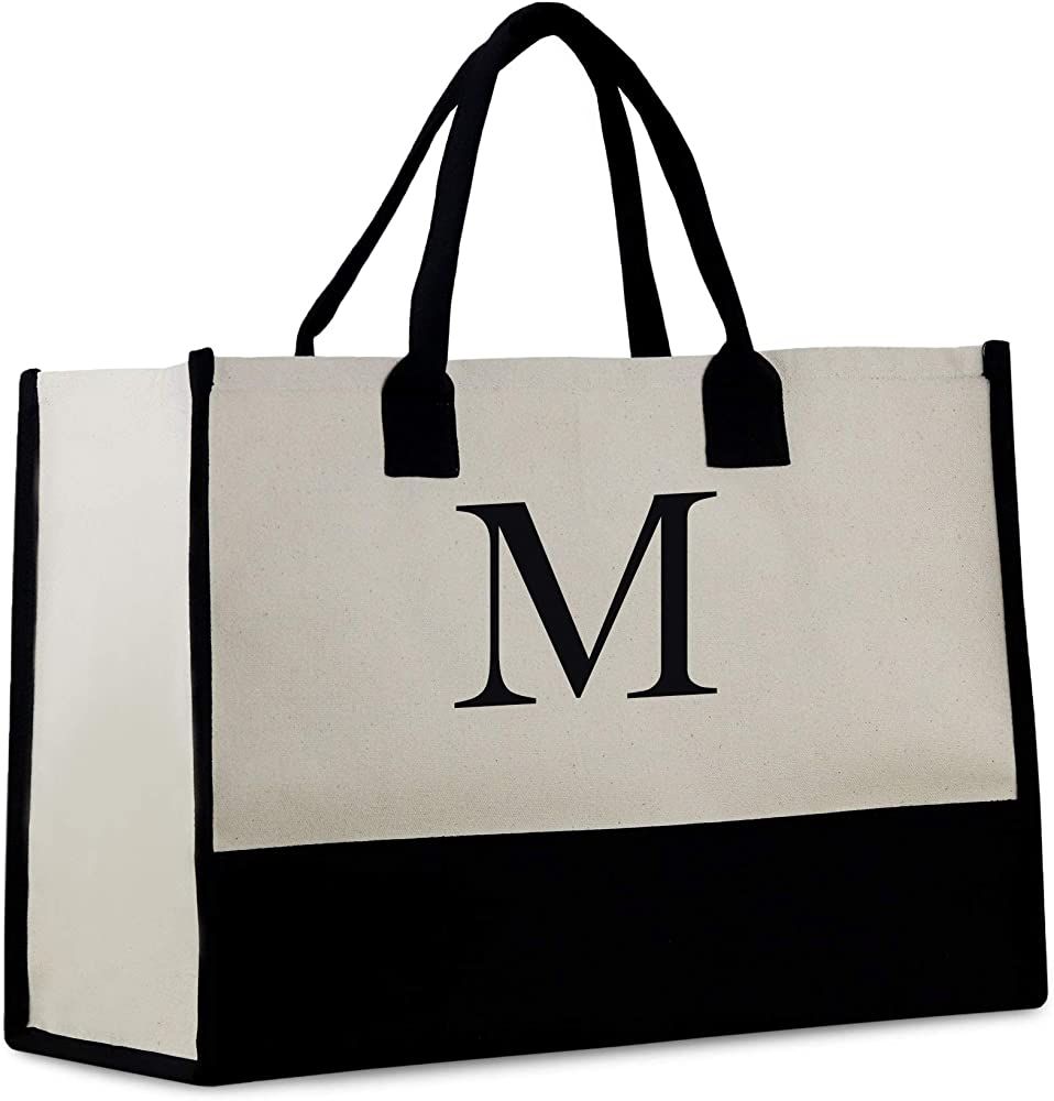 Personalized Monogram Initial 100% Cotton Chic Tote Bag with Customize Option - Black | Amazon (US)