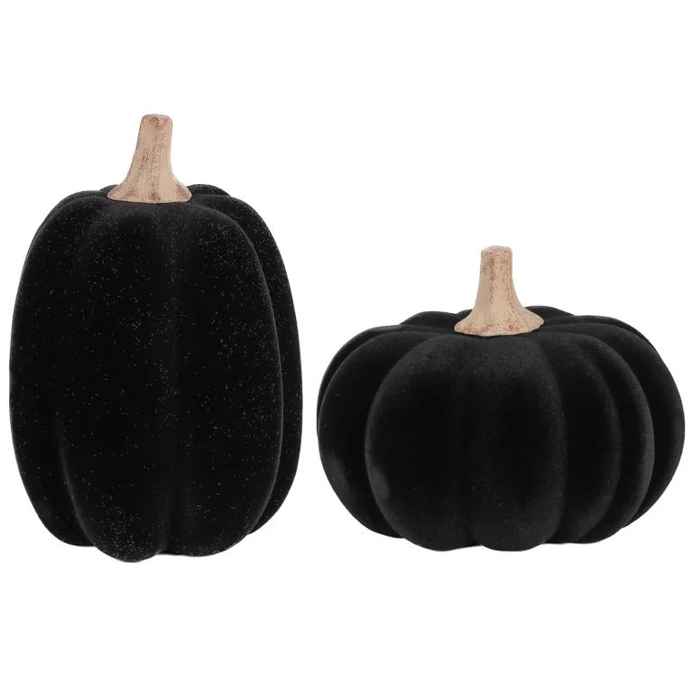 Harvest Black Flocked Pumpkins, Set of 2, by Way To Celebrate - Walmart.com | Walmart (US)