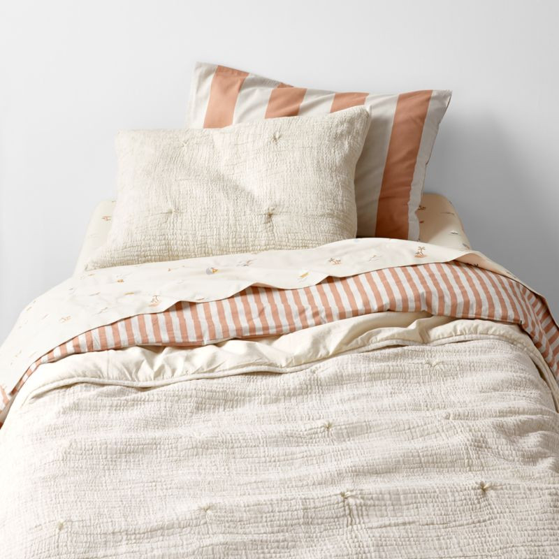 Aire Stone Tan Crinkle Hand-Quilted Kids Twin Comforter + Reviews | Crate & Kids | Crate & Barrel