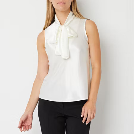 Black Label by Evan-Picone Sleeveless Bow Blouse, X-small, White | JCPenney