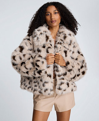 Women's Faux Fur Cropped Long-Sleeve Coat Jacket | Macy's
