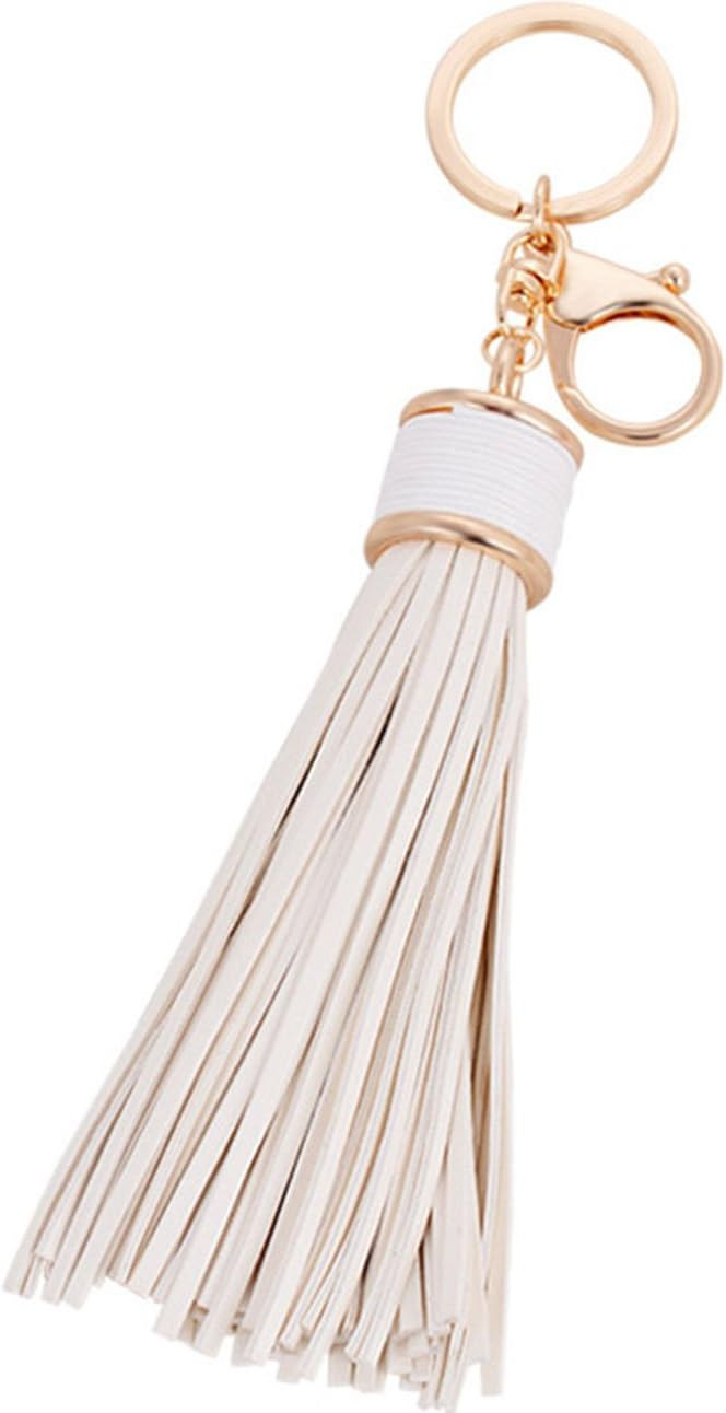 Women Leather Tassels Keychain Car Circle Key Rings Gift Bag Hanging Buckle | Amazon (US)