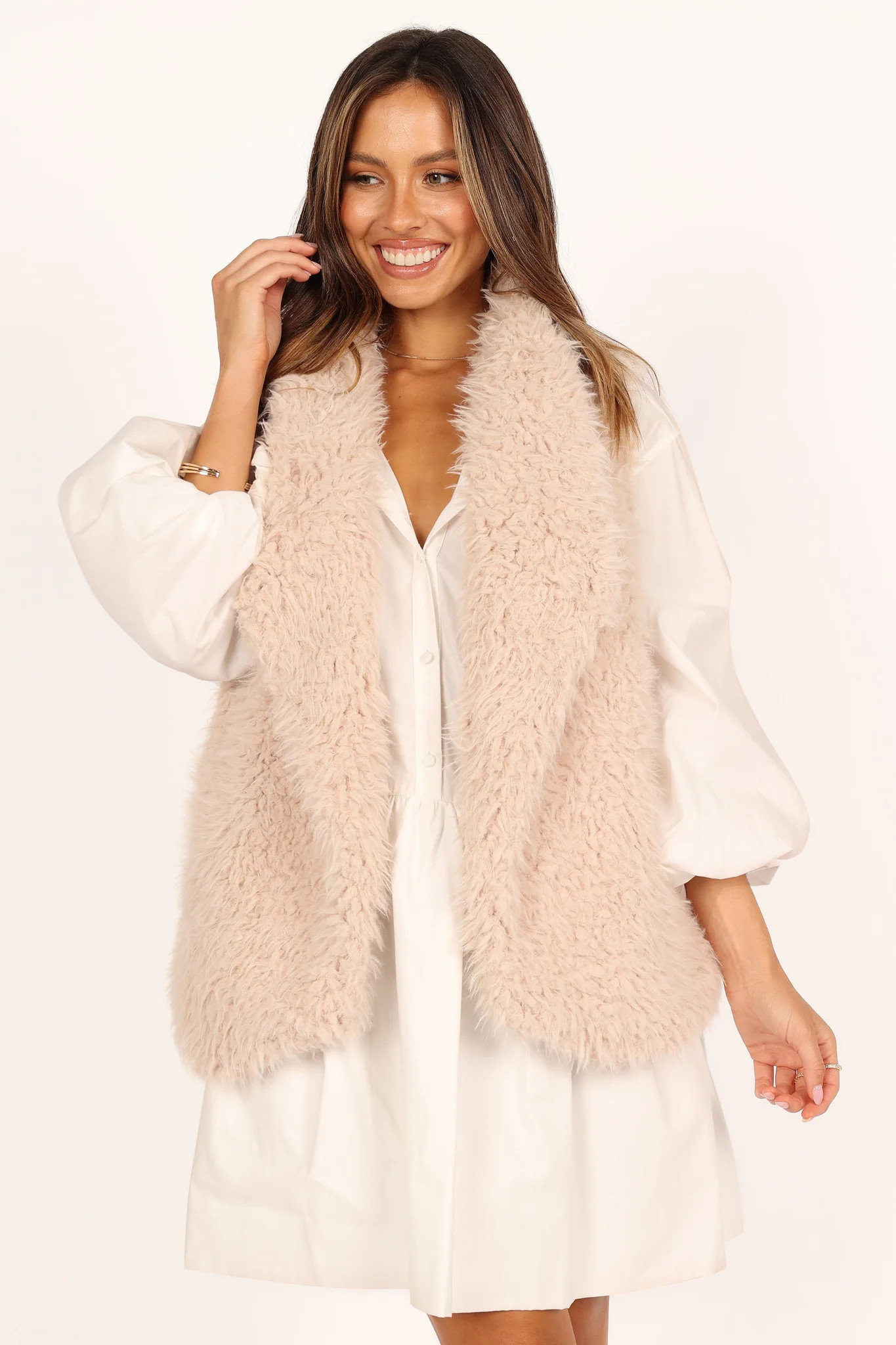 Chelsea Faux Fur Open Front Vest - Eggshell | Petal & Pup (US)