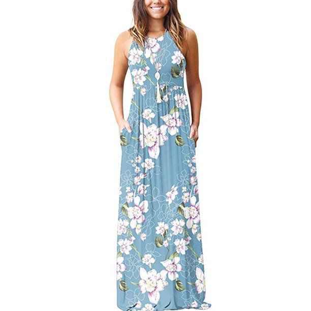 Hawaiian Holiday dresses For Women Floral Print Long Maxi Boho Dress Sleeveless Evening Party Bea... | Walmart (US)