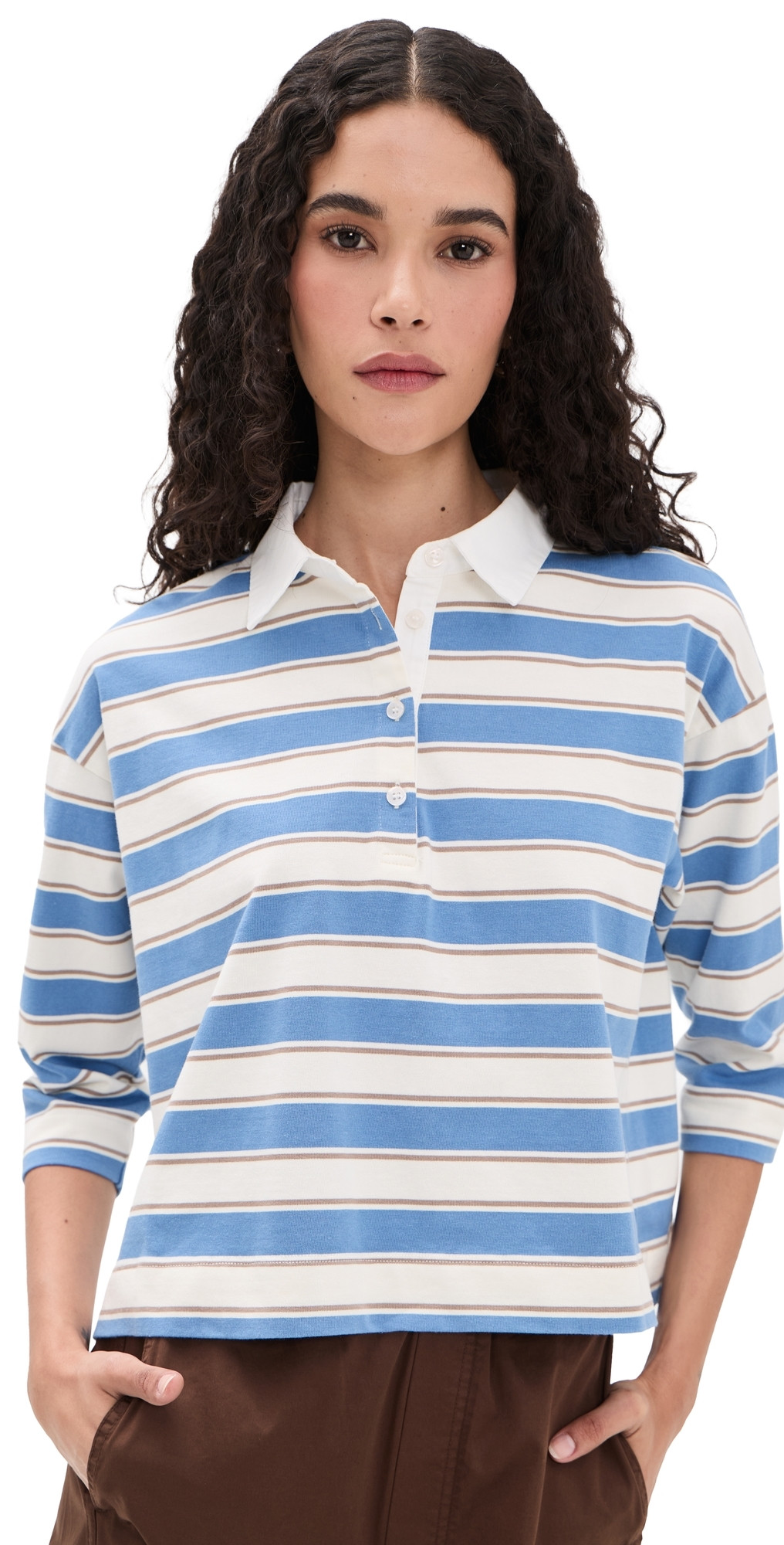 perfectwhitetee Daria Cotton Rugby Shirt Pacific Blue Stripe M | Shopbop
