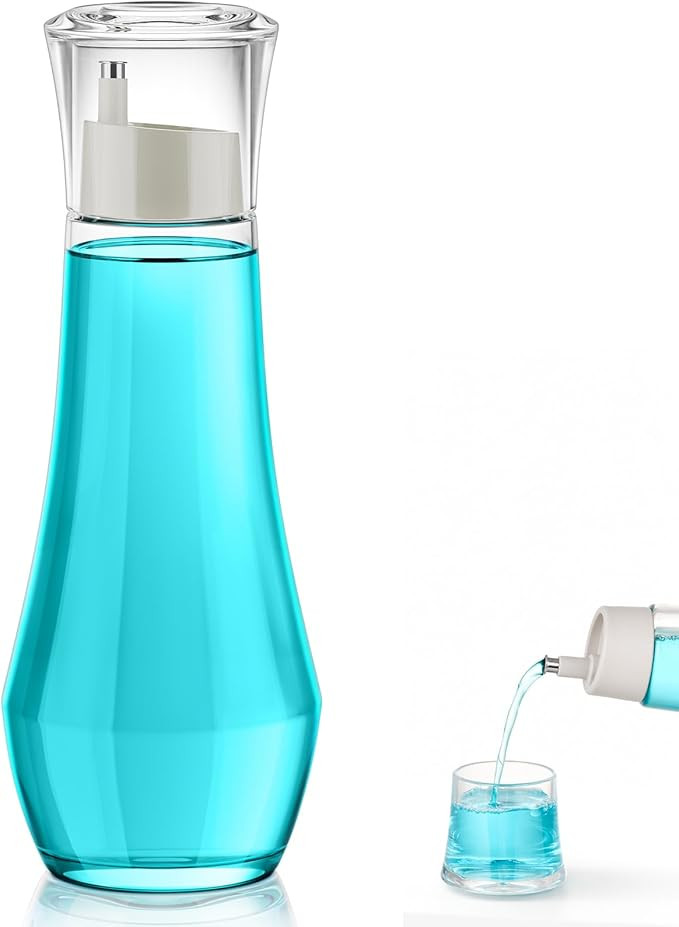 VITVITI Glass Mouthwash Dispenser for Bathroom, 8.8OZ Mouth Wash Container Bottle with Lid Cup, S... | Amazon (US)