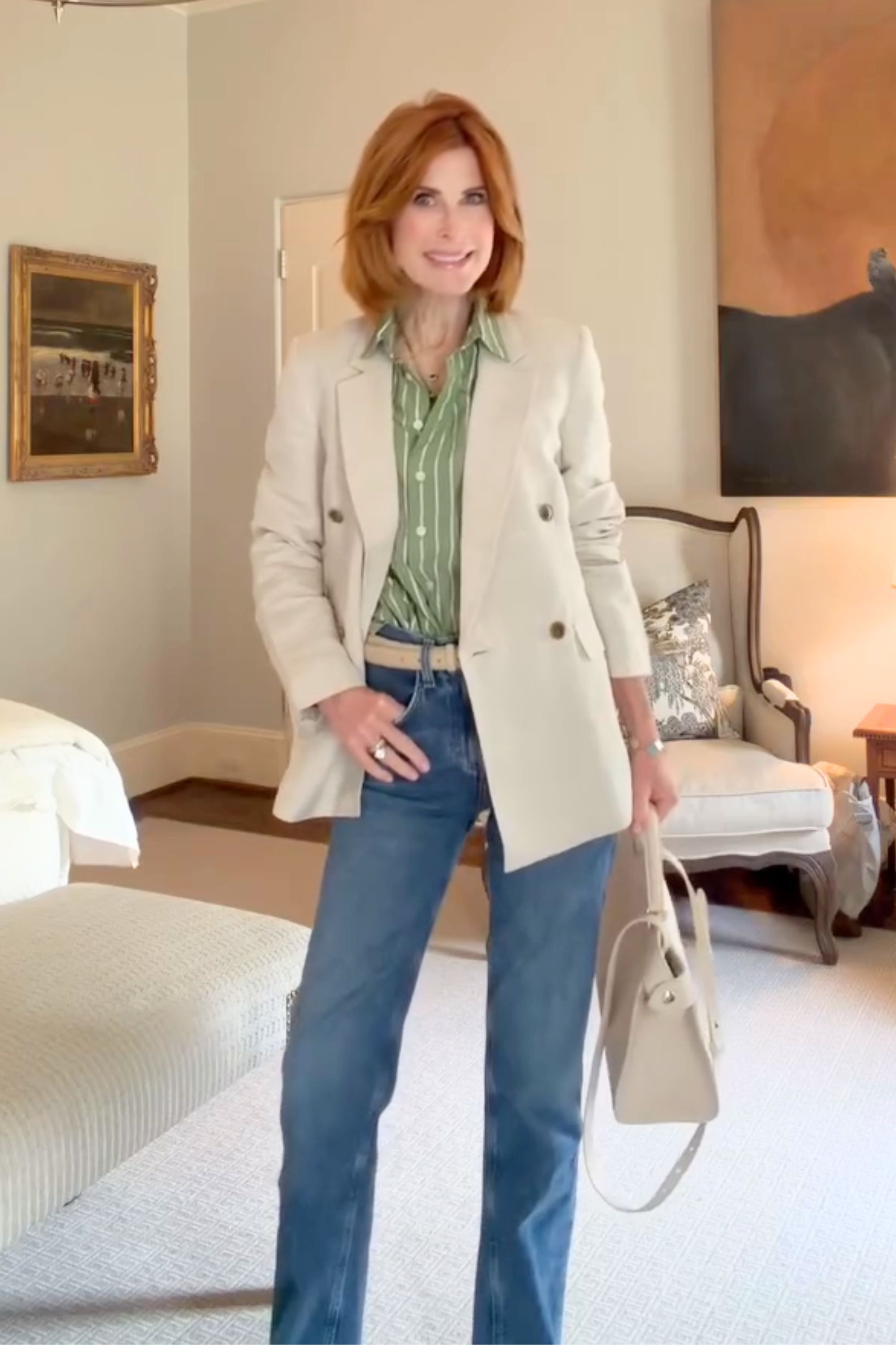 Easy spring outfits 2026 don’t get better than a striped shirt, dark wash denim, and a lightweight blazer for lunch or date night. This is one of those outfits that just works every time and feels effortlessly put together. Wearing an XS in the shirt and blazer and a 24 in jeans. 

#LTKSeasonal#LTKWorkwear 

 

#LTKootd