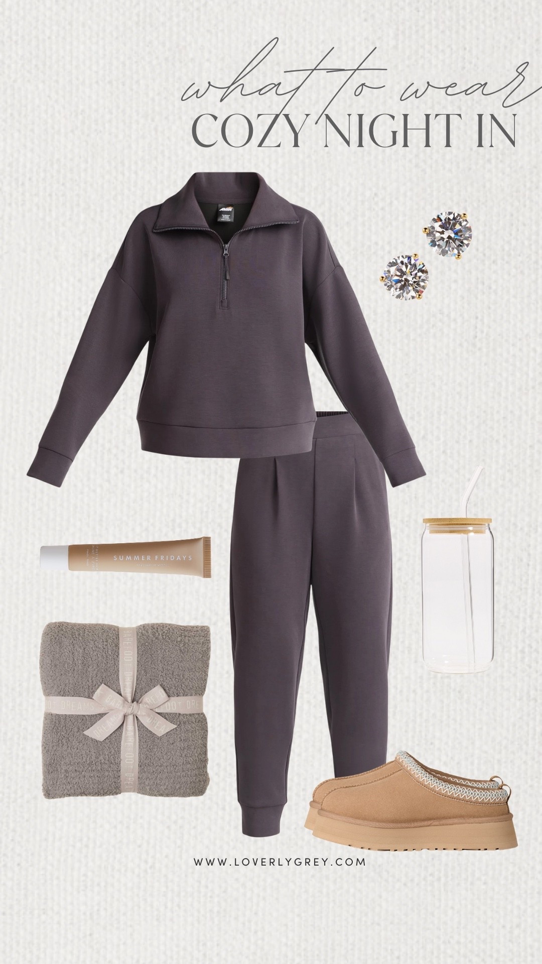 Loverly Grey, what to wear for a cozy night in. I love this matching set from Walmart that is under $60! Lounging around the house I’d wear simple stud earrings, a pair of uggs, and grab my barefoot dreams blanket. Loverly Grey, what to wear, cozy night in 

#LTKSeasonal #LTKootd #LTKgrwm