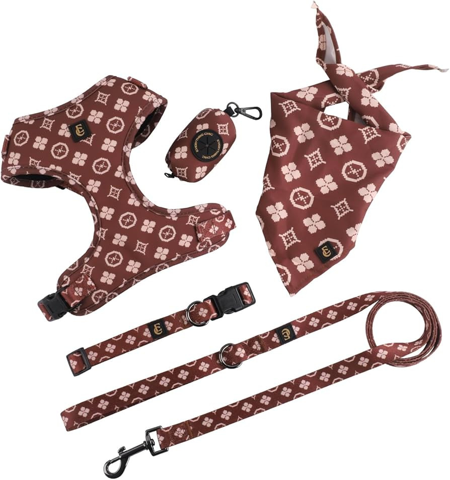 Adjustable Dog Harness, Leash, Poop Bag Holder/Dispenser and Bandana Set, No Pull, Soft Mesh Padd... | Amazon (US)