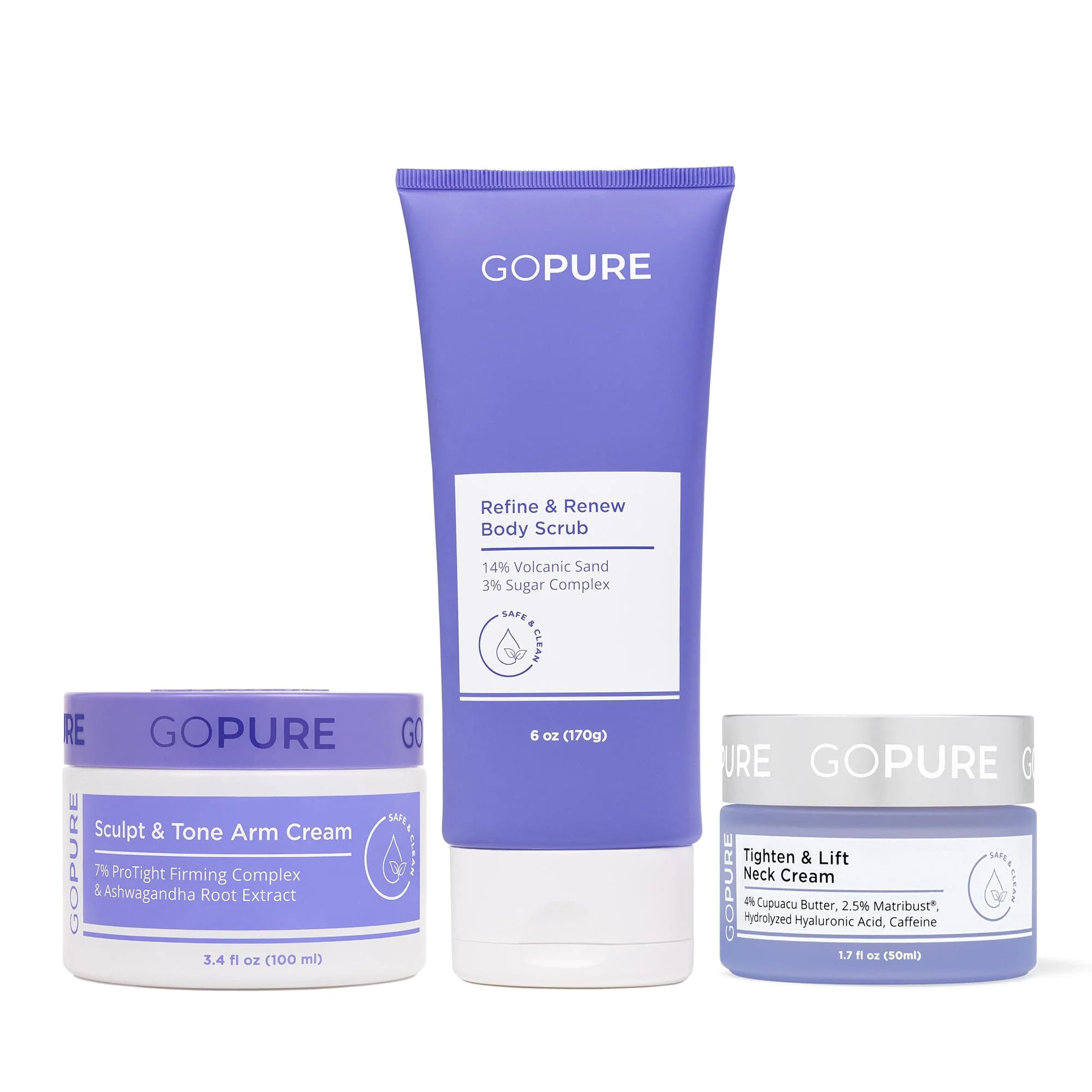 Total Tighten Trio - Neck Cream + Arm Cream + Body Scrub | GoPure Beauty