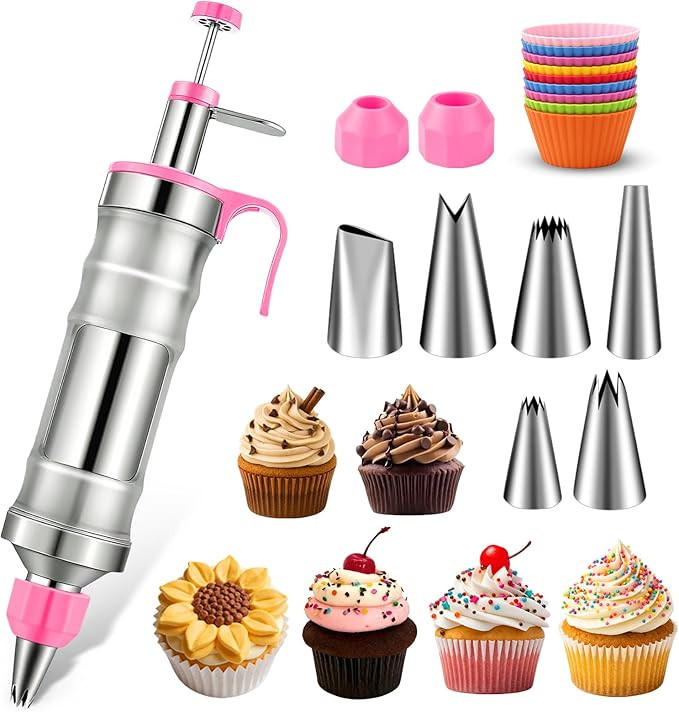 Hendiy Dessert Decorating Syringe Set, Frosting Piping Kit Stainless Steels Cake Decorating Kit w... | Amazon (US)