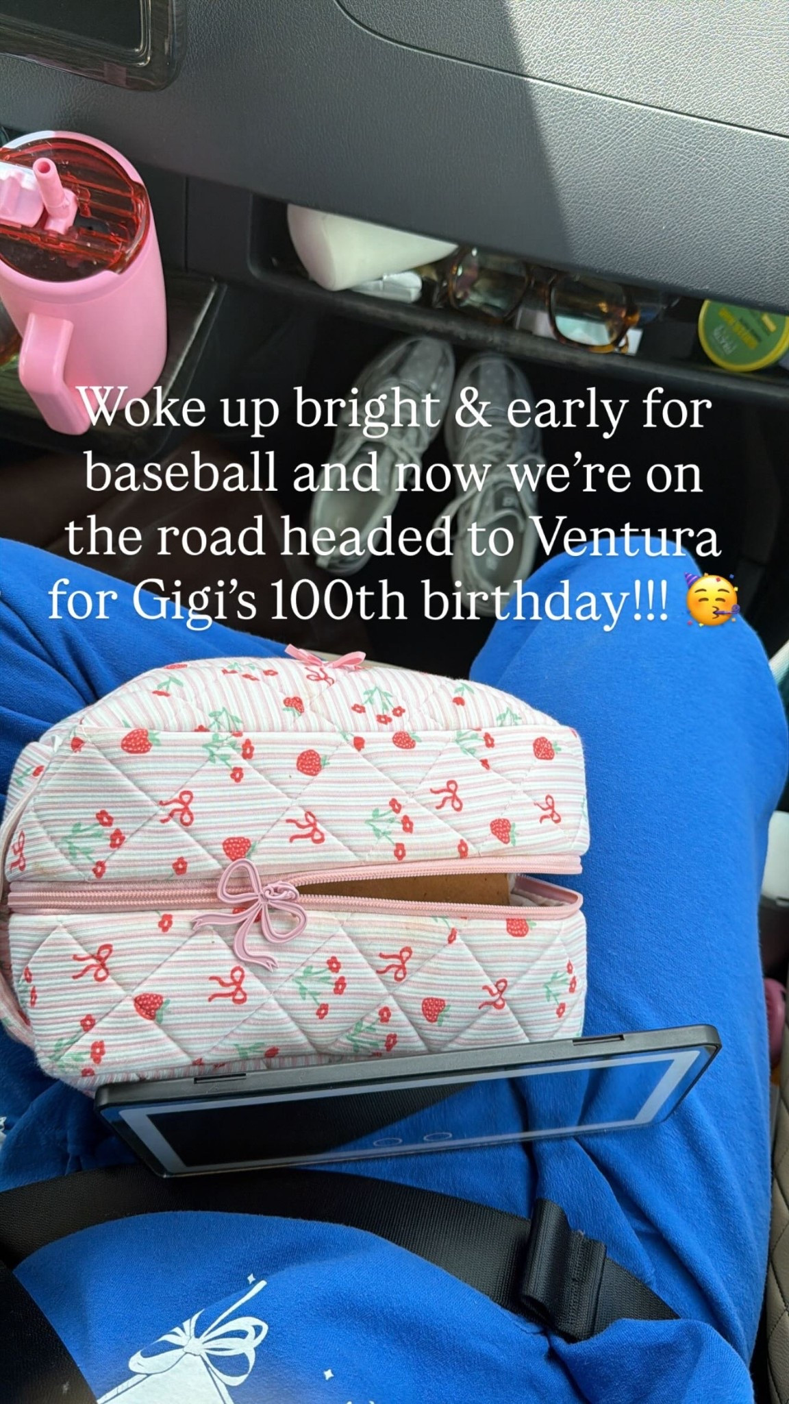 Woke up bright & early for baseball and now we’re on the road headed to Ventura for Gigi’s 100th birthday!!! 🥳