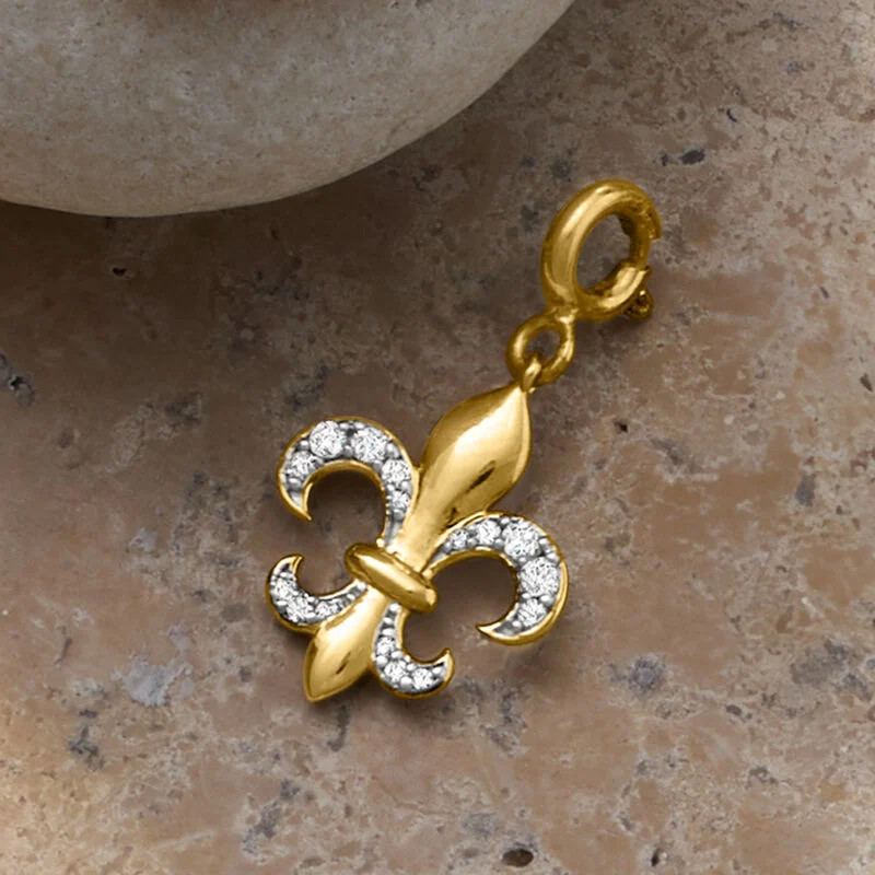 .10 ct. t.w. Diamond Fleur-De-Lis Charm in 18kt Gold Over Sterling | Ross-Simons