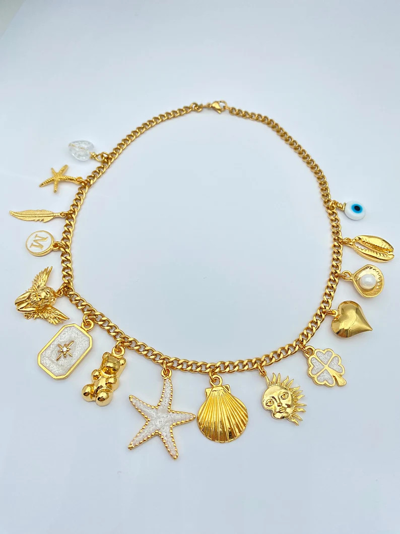 Vintage Inspired Personalized Gold Charm Necklace,gold Plated and Raw Brass Charm Necklace,custom... | Etsy (US)