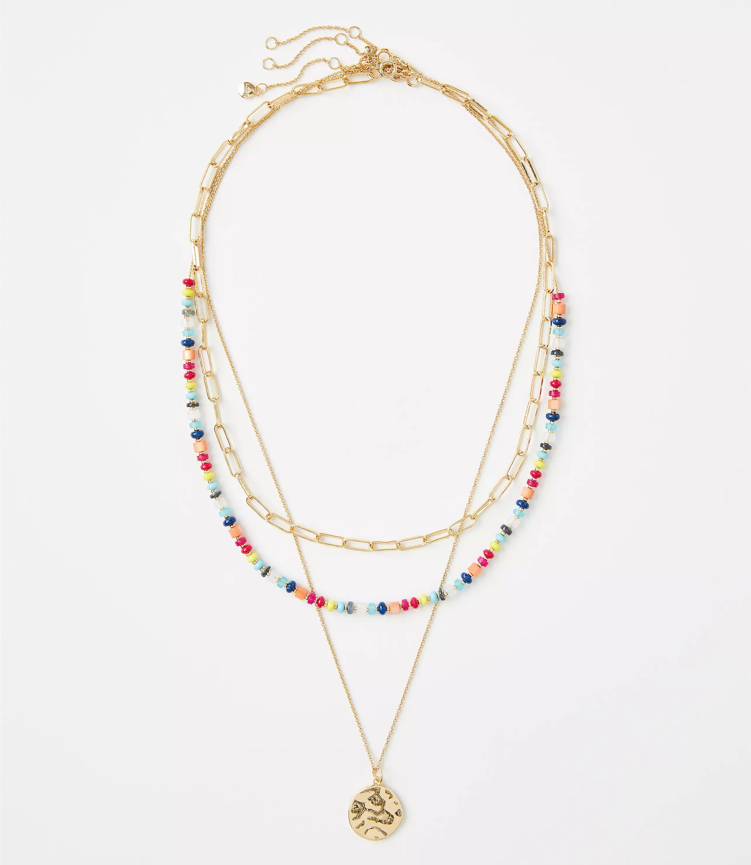 Coin Beaded Layered Chain Link Necklace | LOFT