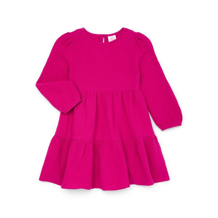 Wonder Nation Toddler Girls Fit and Flare Dress with Long Sleeves, Sizes 12M-5T | Walmart (US)