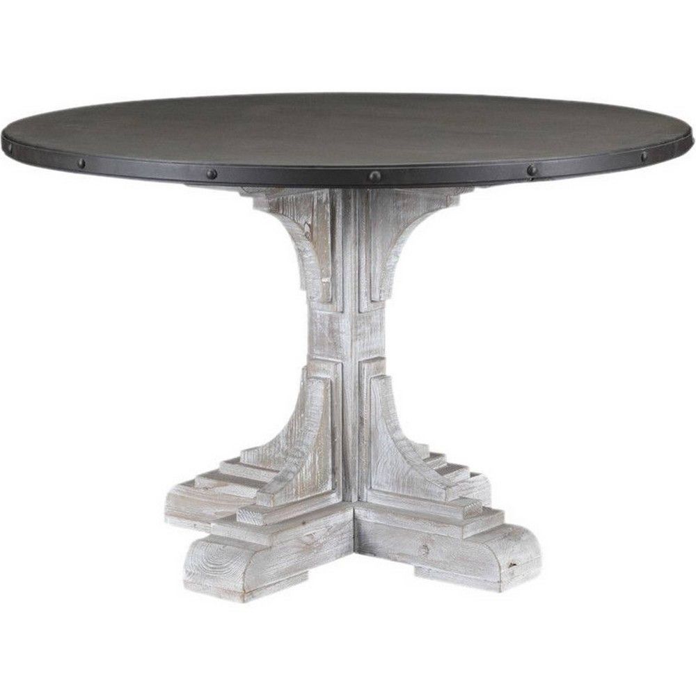 Round Dining Table with Pedestal Base Brown/Gray - Benzara | Target