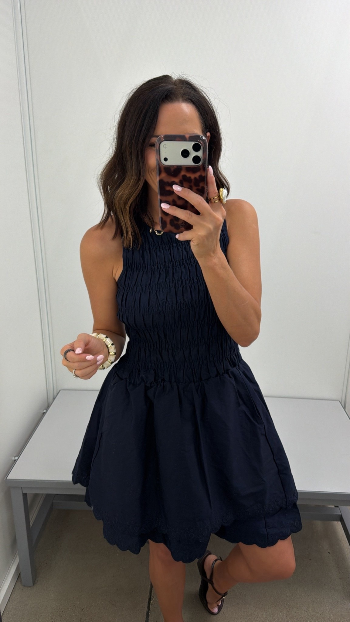 This navy Walmart dress is SO good 😍 the smocked fit is super flattering and it looks way more expensive than it is. Such an easy throw on and go piece for summer. #walmartfashion #walmartfinds #navydress #summerstyle #ltkfinds #affordablefashion #casualchic