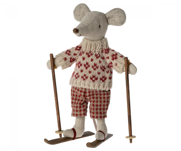 Winter Mouse with Ski Set, Mum | MailegUSA