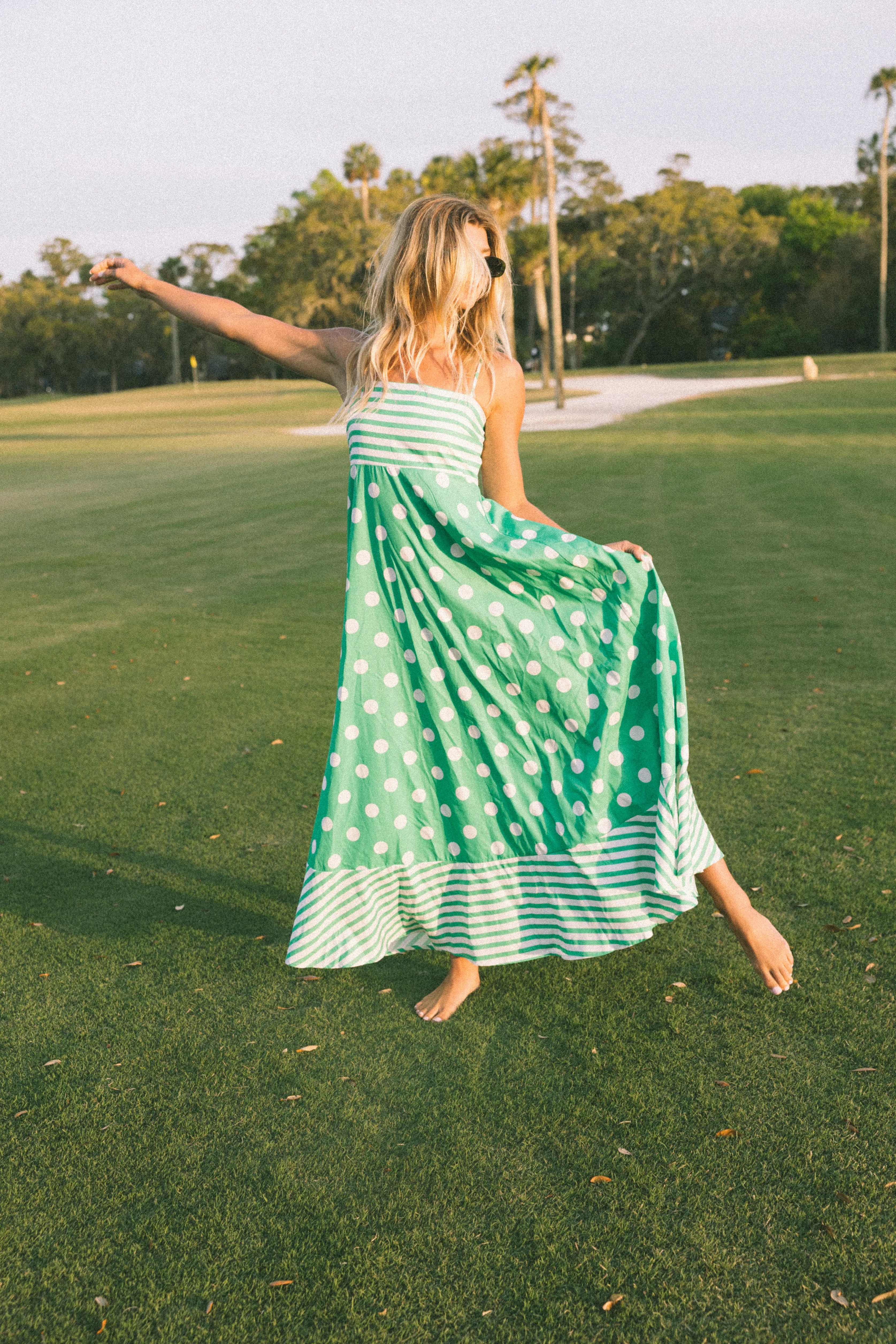 Zara Polka Dot Maxi Dress - White/Green | Fancyd Boutiqe