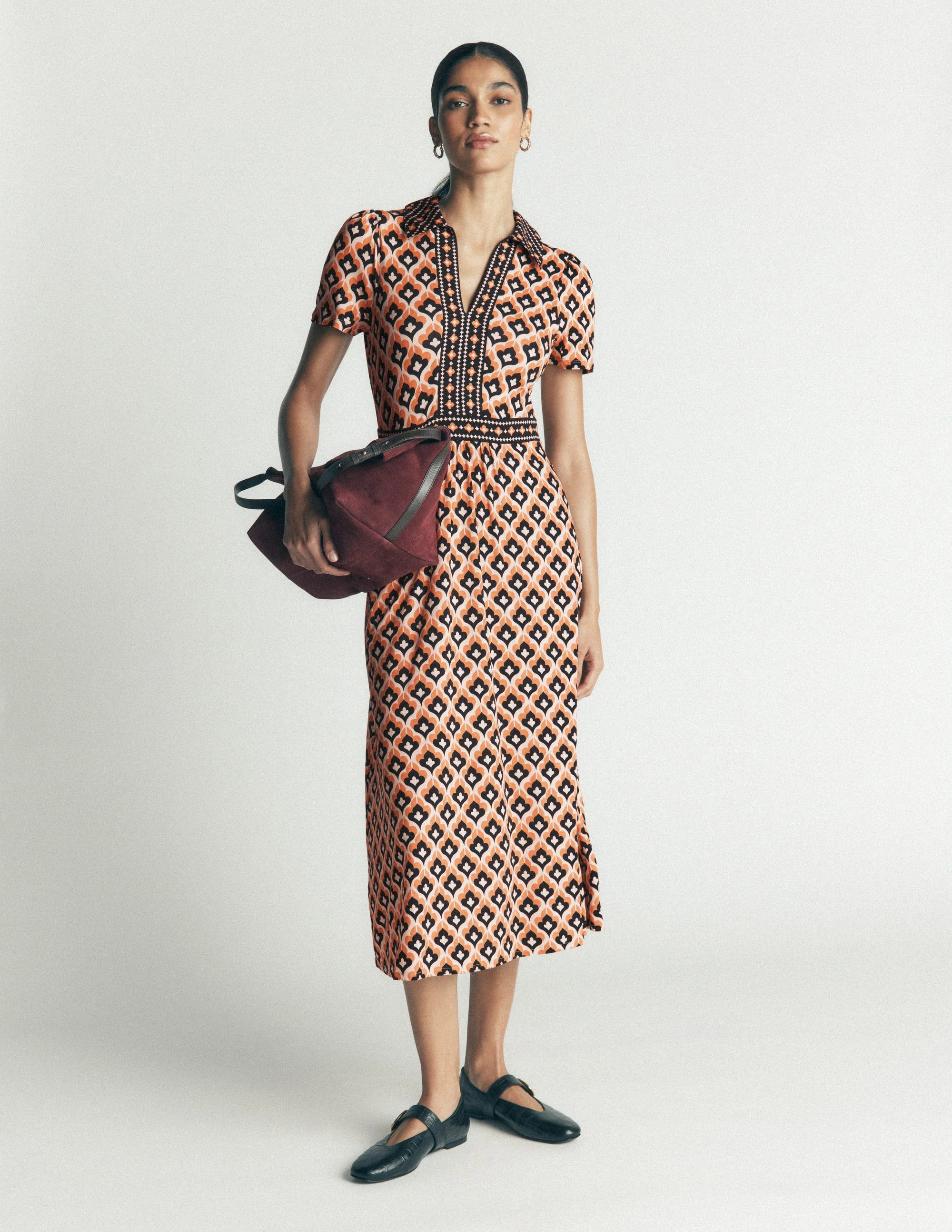 Heidi Jersey Midi Tea Dress-French Navy, Flecked Garden | Boden (US)