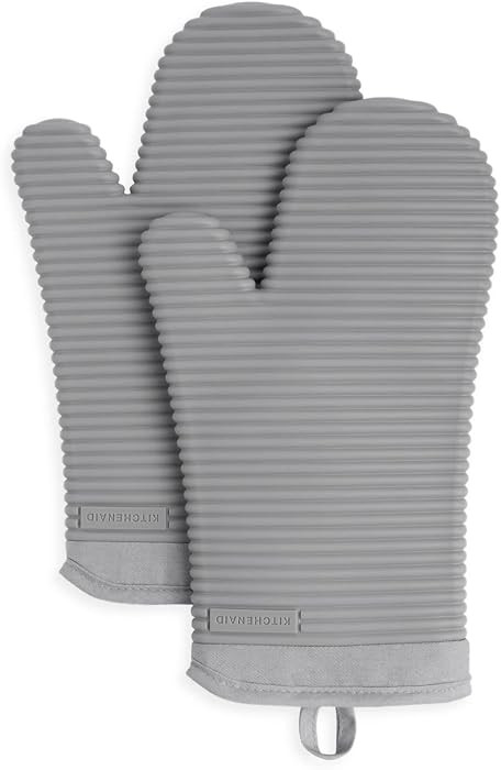 KITCHENAID Ribbed Soft Silicone Oven Mitt 2-Pack Set, 7.5"x13", Grey | Amazon (US)
