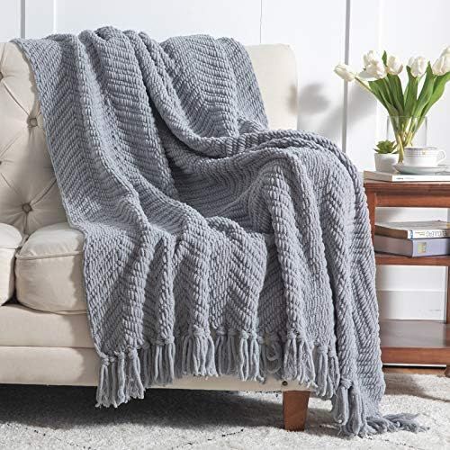 Bedsure Grey Throw Blanket for Couch, Knit Woven Chenille Blanket Versatile for Chair, 50 x 60 In... | Amazon (US)