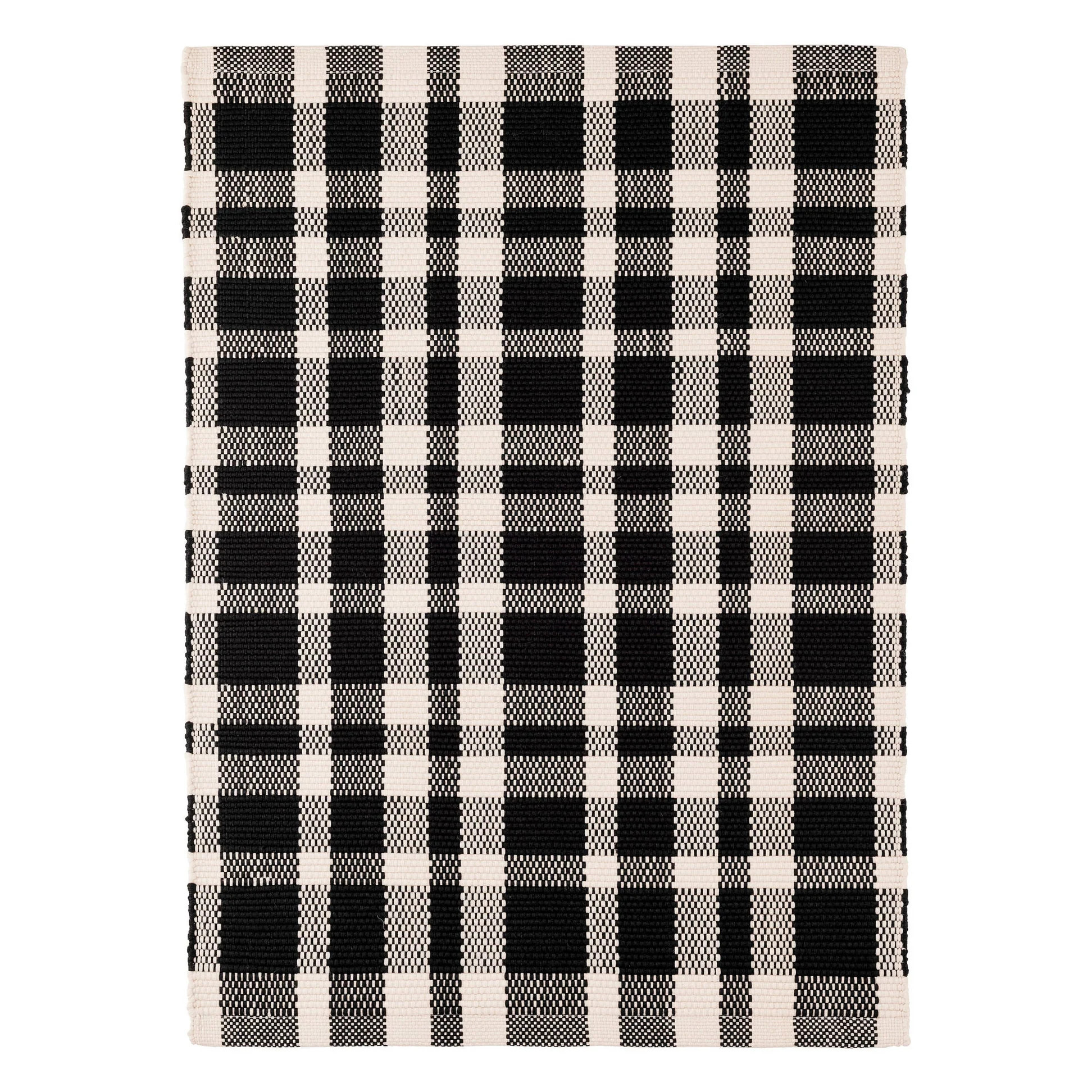 Tattersall Black Handwoven Indoor/Outdoor Rug | Annie Selke