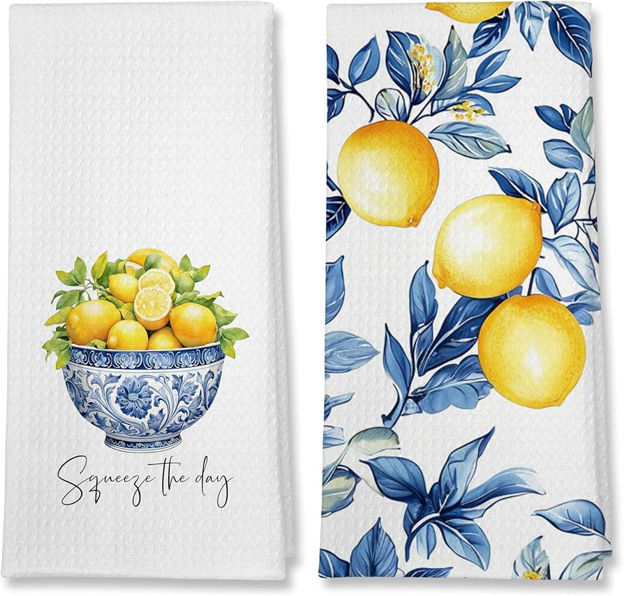 GTYNU Summer Blue and White Chinoiserie Lemon Dish Hand Kitchen Towels Set of 2, Summer Lemon Chi... | Amazon (US)