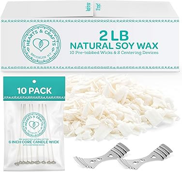 Hearts & Crafts Soy Wax and Candle Making Supplies - 2-lb. Soy Wax Flakes with 10 Pre-Waxed Wicks... | Amazon (US)
