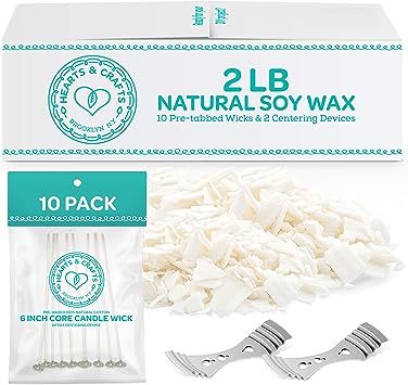 Hearts & Crafts Soy Wax and Candle Making Supplies - 2-lb. Soy Wax Flakes with 10 Pre-Waxed Wicks... | Amazon (US)