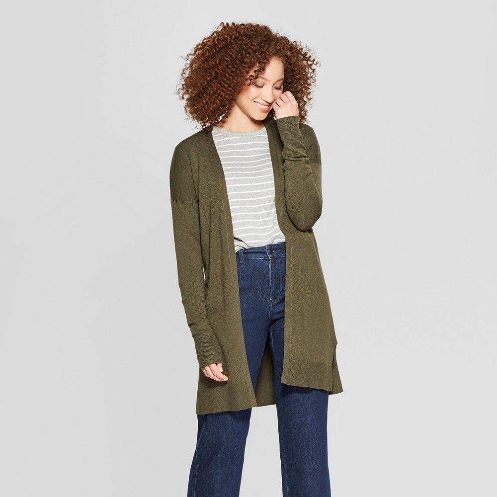 Women's Long Sleeve Open Cardigan Sweater - A New Day Olive XS, Green | Target