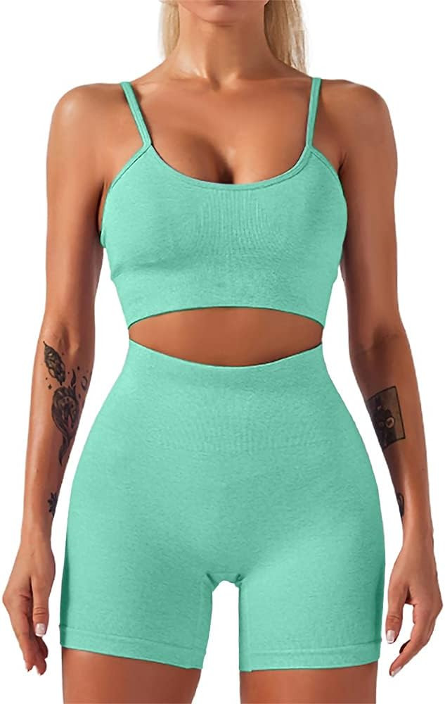 HANERDUN 2 Piece Workout Set for Women Outfit Gym High Waist Leggings with Sport Bra | Amazon (US)