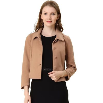 INSPIRE CHIC Women's Elegant Short Coat Point Collar Single Breasted Slant Pocket Peacoats Light Brown Large | Target