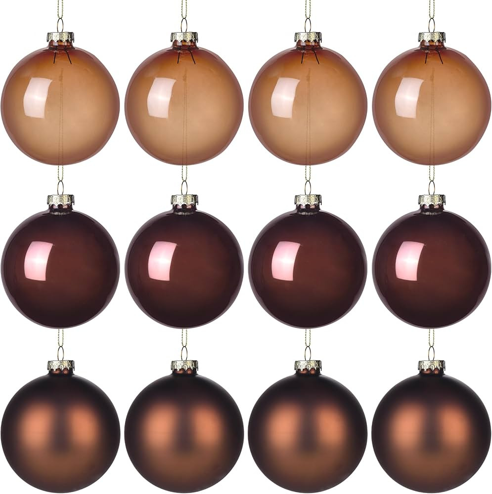 Brown Glass Christmas Ornaments(3.15In/80mm, Set of 12) Dark Brown/Chocolate Brown/Matte Brown Ch... | Amazon (US)