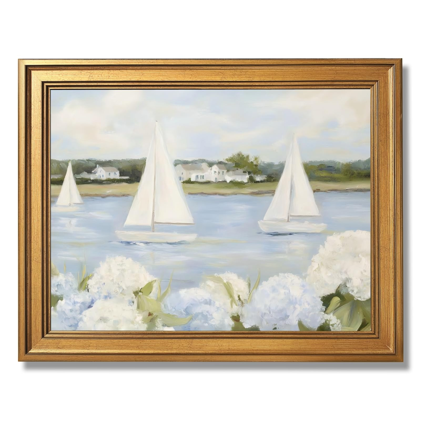 Licpach Grandmillennial Preppy Coastal Wall Art Nautical Sailboat Blue White Floral Canvas Print ... | Amazon (US)