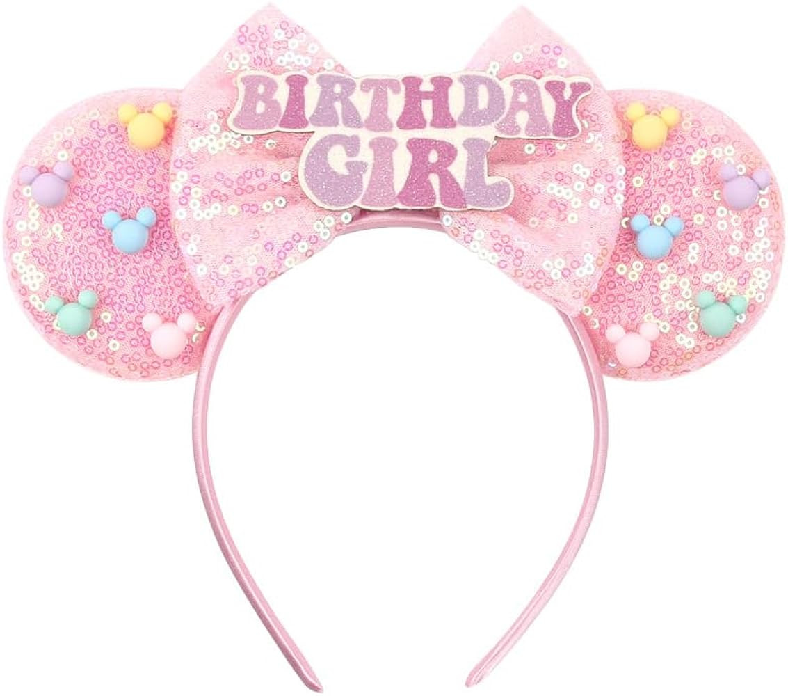 YOWOCAL Sequin Birthday Mouse Ears Headband,Shiny Bows Hair Hoops Hair Accessories for Women Girl... | Amazon (US)