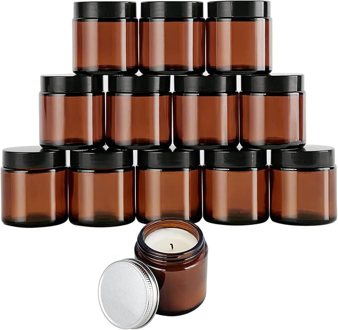12 Pack, 4OZ Amber Round Glass Jars with 24 Lids, Empty Cosmetic Containers with Inner Liners, 12... | Amazon (US)