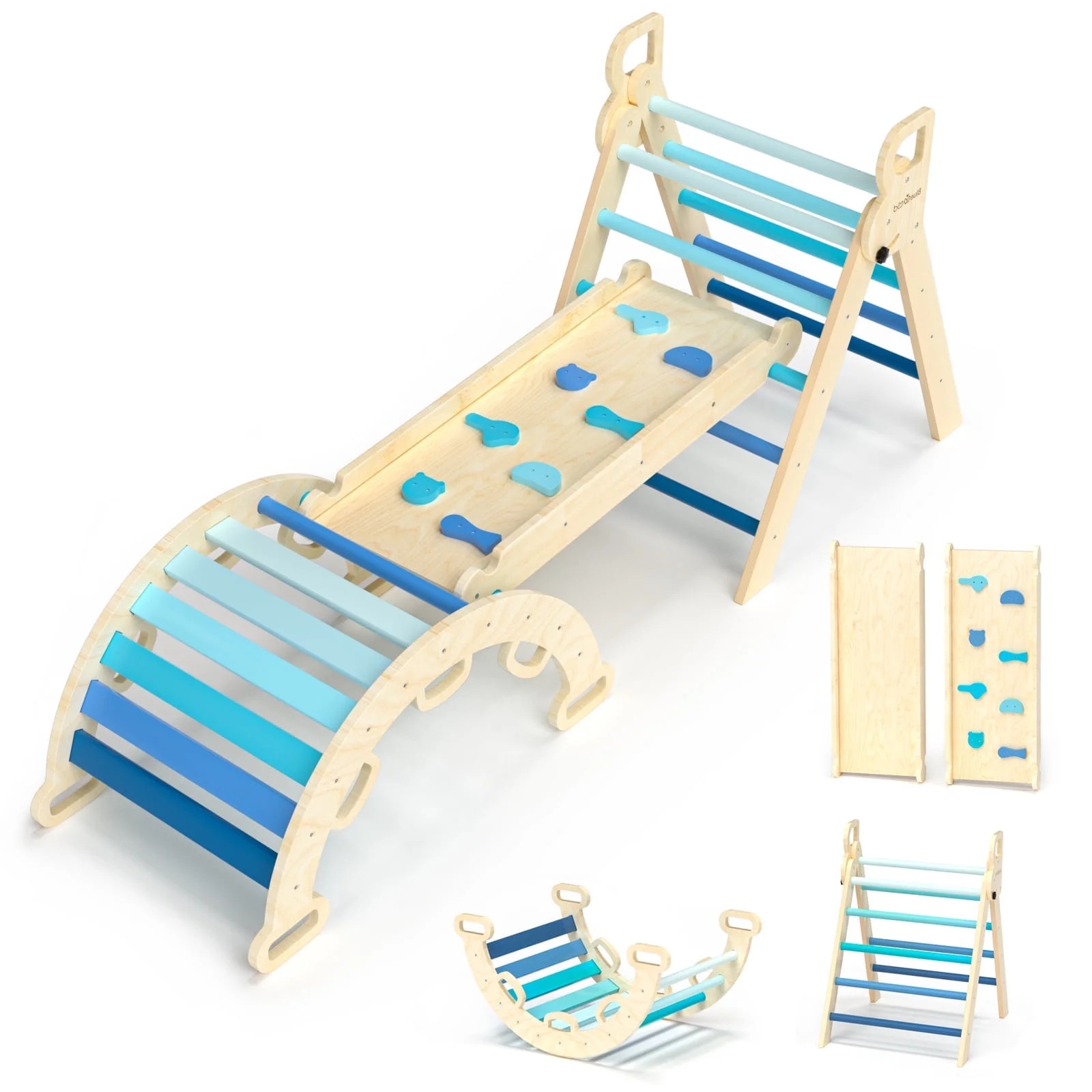 BlueWood Foldable Pikler Triangle Set, Arch, Ramp, Ladder and Cart for Indoor Climbing, 3-Piece S... | Walmart (US)