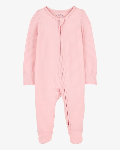 Baby Girl Solid 2-Way Zip PurelySoft Sleep & Play Pajamas - Pink | Carter's Inc