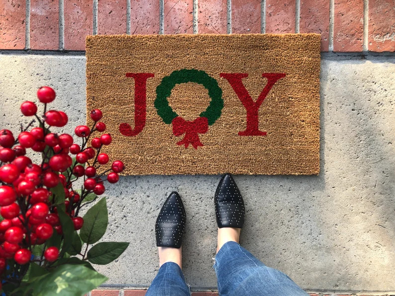 JOY holiday doormat / Holiday Rug / Rustic Decor / Porch Decor / Door Mat / Christmas Decor / Chr... | Etsy (US)