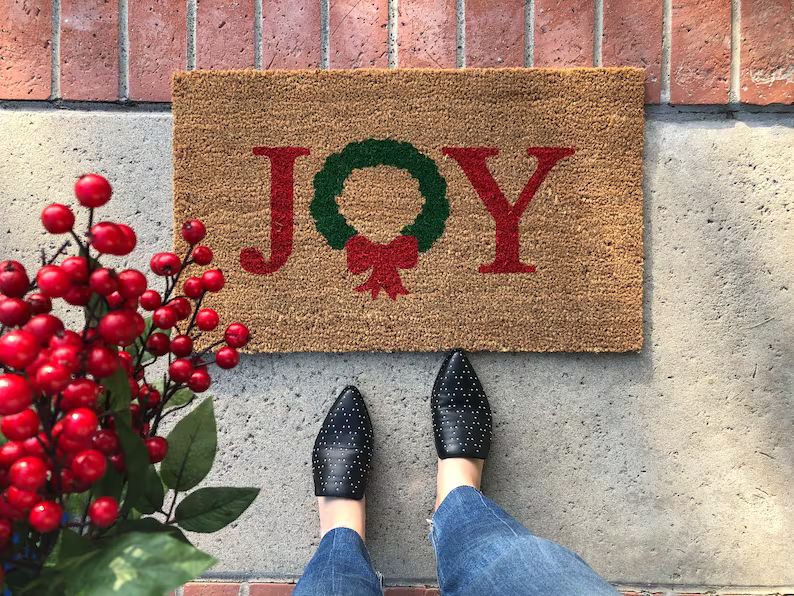 JOY holiday doormat / Holiday Rug / Rustic Decor / Porch Decor / Door Mat / Christmas Decor / Chr... | Etsy (US)