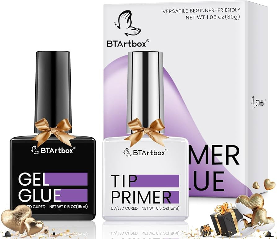 BTArtbox Nail Glue & Primer Set - 2 x 0.5 Fl Oz Acrylic French Ballerina Nail Gel, Long Lasting S... | Amazon (US)