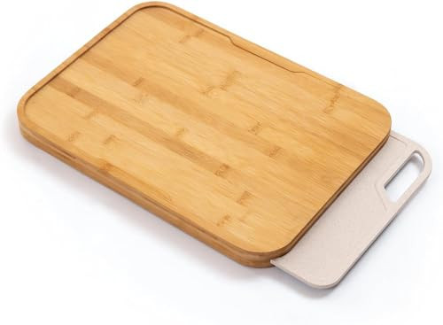 KitchenEdge Bamboo Cutting Board with Nesting Rice Fiber Chopping Board for Cooking Prep, 2 Piece Kitchen Set, Non-Slip Rubber Feet with Juice Groove, Heavy Duty Construction, Pre Oiled, 17” x 12.5” | Amazon (US)