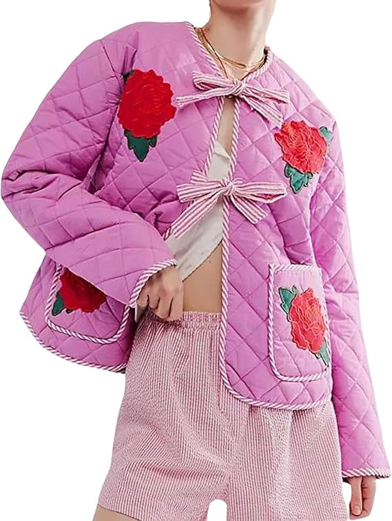 EsheSy Women's Quilted Puffer Jacket Lightweight Floral Patchwork Long Sleeve Padded Coat | Amazon (US)